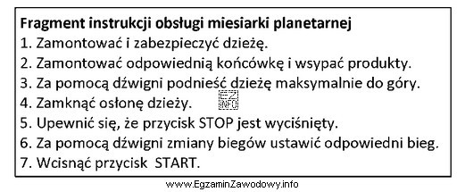 Na podstawie zamieszczonego fragmentu instrukcji obsługi miesiarki planetarnej okreś