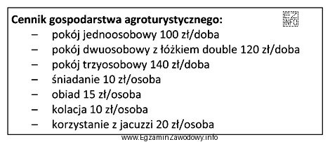 Oblicz łączny koszt pobytu małżeństwa w gospodarstwie agroturystycznym 
