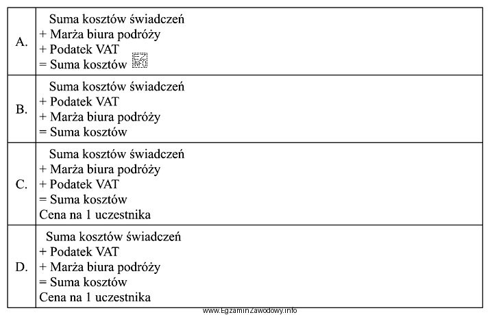 W którym wierszu tabeli przedstawiono poprawną kalkulację katalogowej ceny 