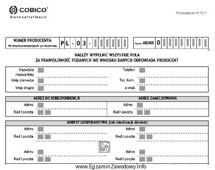 Fragment przedstawionego formularza służy do