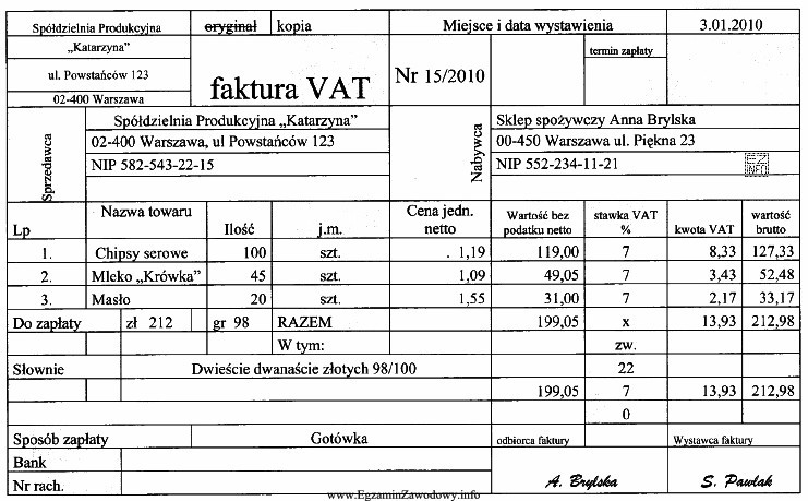 Na podstawie zamieszczonej faktury VAT, określ kwotę podatku VAT 