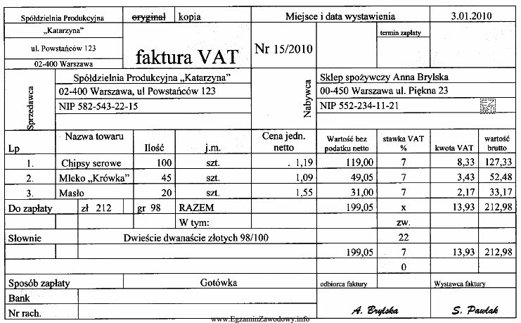 Na podstawie zamieszczonej faktury VAT, określ kwotę podatku VAT 