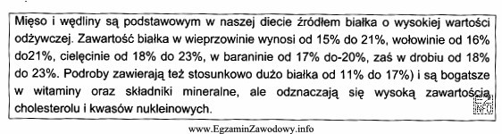 Na podstawie zamieszczonego opisu, wskaż mięso o największej 