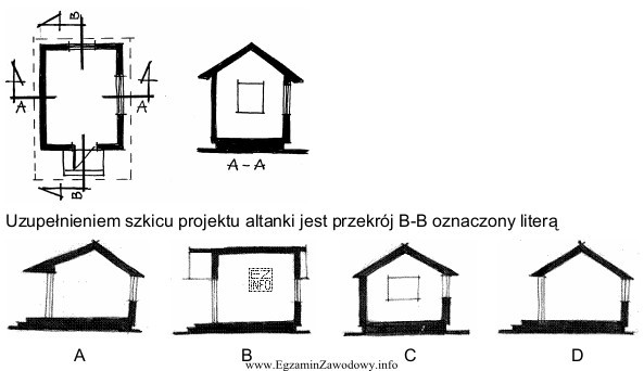 Rysunek przedstawia szkic projektu altanki