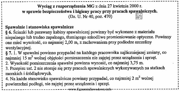 Wysokość pomieszczenia spawalni powinna wynosić co najmniej