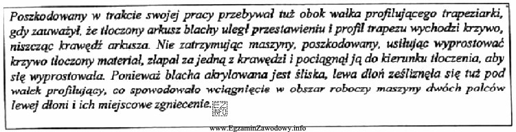 Ustal główną przyczynę wypadku na podstawie opisu zdarzenia.