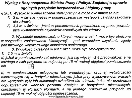 Określ, na podstawie zamieszczonego przepisu, najmniejszą dopuszczalną wysokość pomieszczenia 
