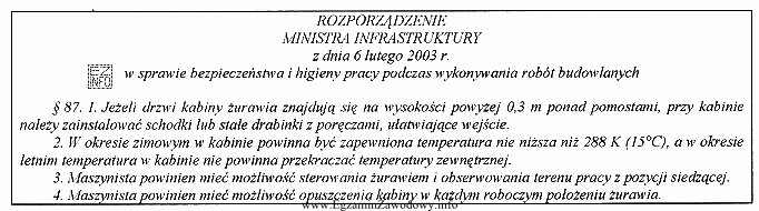 W dokumentacji technologicznej, dotyczącej obsługi żurawia w 