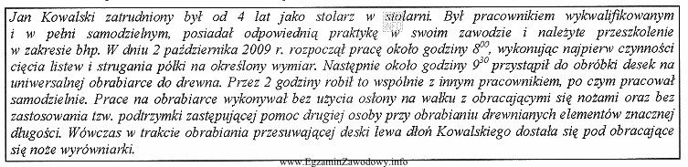 Ustal, na podstawie opisu zdarzenia, główną przyczynę wypadku.