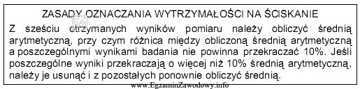 W laboratorium uzyskano następujące wyniki badania wytrzymałoś