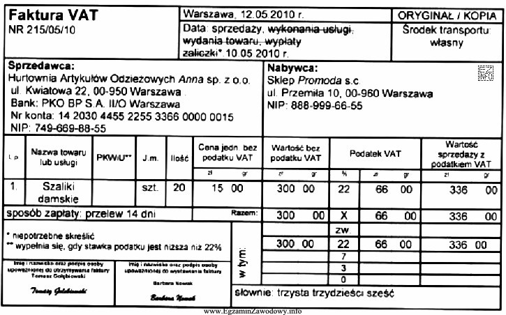 Jaki popełniono błąd w zamieszczonej fakturze VAT?