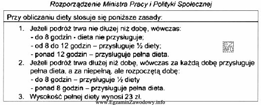 Na podstawie zamieszczonego fragmentu rozporządzenia ustal, jaka wysokość diety 