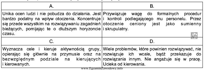 Wskaż, który z opisów charakteryzuje biurokratyczny styl kierowania.