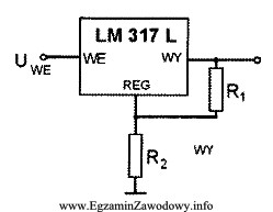 Rysunek przedstawia schemat stabilizatora napięcia z układem LM317