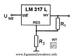 Rysunek przedstawia schemat stabilizatora napięcia z układem LM317