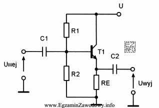 W układzie wzmacniacza, przedstawionym na rysunku, zmiana wartości 