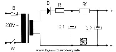 W układzie zasilacza przedstawionym na rysunku zwiększono dwukrotnie 