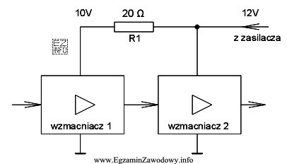 Minimalna znormalizowana moc znamionowa rezystora R1 w dwustopniowym wzmacniaczu zasilanym 