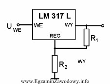 Rysunek przedstawia schemat stabilizatora napięcia z układem LM317