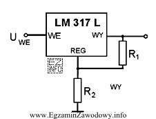 Rysunek przedstawia schemat stabilizatora napięcia z układem LM317