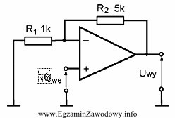 Na wejście wzmacniacza, którego schemat pokazano na rysunku, 