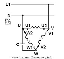 Na rysunku przedstawiono sposób zasilania silnika trójfazowego z 