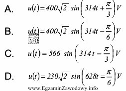 Napięcie sinusoidalnie przemienne o wartości skutecznej U = 400 V, 