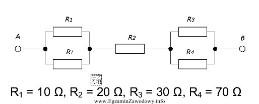Oblicz rezystancję zastępczą widzianą z zacisków AB obwodu, 