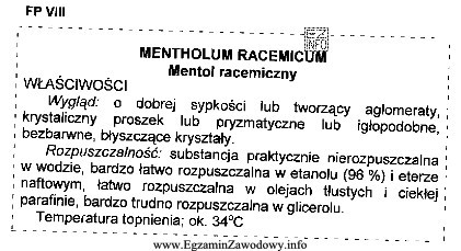 Przez rozpuszczenie mentolu w wazelinie białej otrzymuje się maś