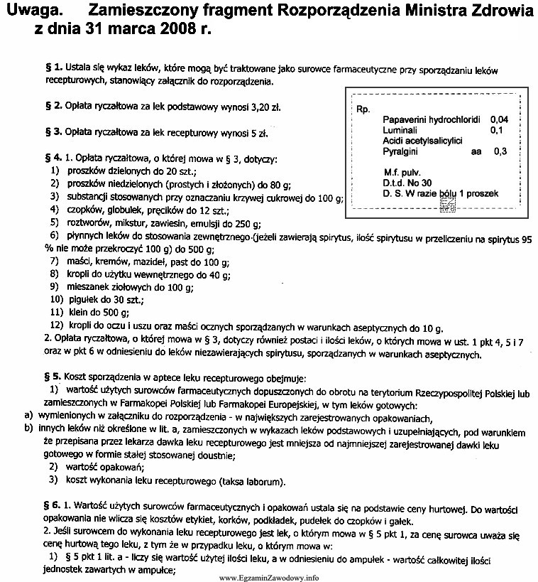 Ustal odpłatność za lek recepturowy o składzie przedstawionym 