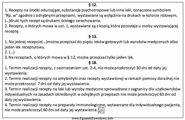 Na podstawie zamieszonego fragmentu rozporządzenia określ ilość lekó