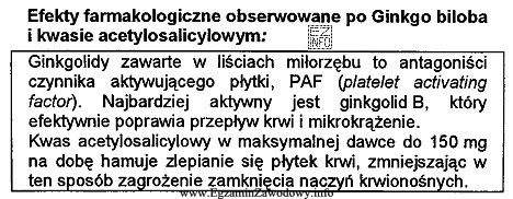 Z zamieszczonego opisu efektów farmakologicznych Gingo biloba i kwasu 