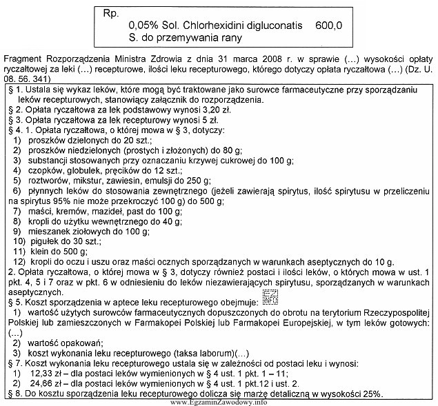 Ile wynosi całkowity koszt wykonania leku recepturowego o masie 600 