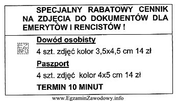 Z oferty zakładu fotograficznego wynika, że właściciel 