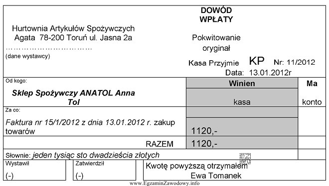 Zaprezentowany dowód księgowy wystawiony został w związku