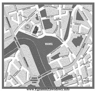 Fragment planu miasta z zaznaczonym dojazdem do hotelu umieszcza się 