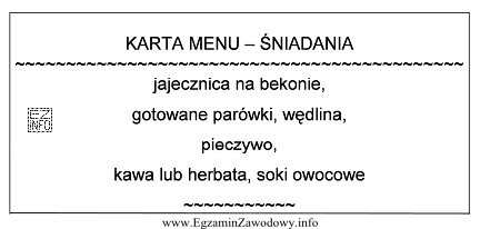 Prezentowany fragment karty menu to śniadanie