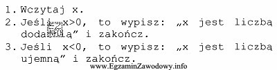 Poniższy algorytm zapisany w postaci listy kroków przedstawia 