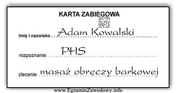 Pacjent przyszedł na zabieg z załączoną kartą zabiegową. Jakie 