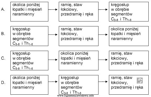 Wskaż poprawną kolejność opracowania obszarów w leczeniu stawu łokciowego 
