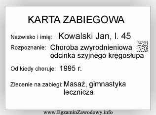 Określ na podstawie karty zabiegowej, jaki rodzaj ćwiczeń powinno 
