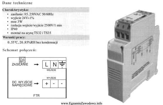 Podzespół elektryczny przedstawiony na rysunku wymaga zasilania napięciem