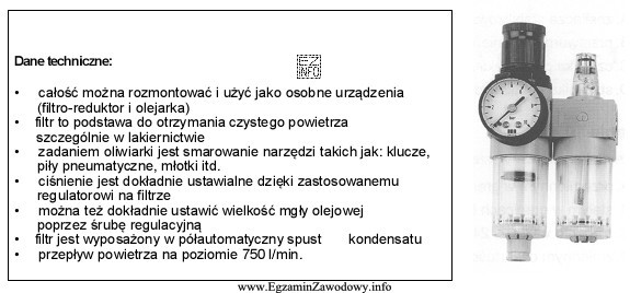 Podzespół instalacji pneumatycznej, którego fragment dokumentacji technicznej przedstawiono poniż