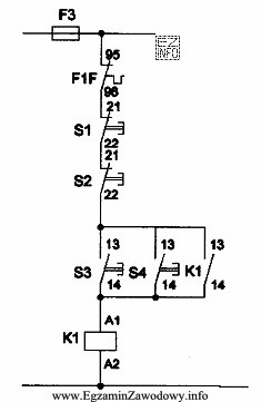 W układzie przedstawionym na rysunku przekaźnik K1 jest wył