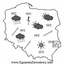 Jaki kierunek wiatru zaznaczono strzałką na mapie?