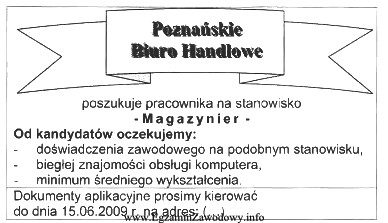 Poznańskie Biuro Handlowe zamieściło w prasie lokalnej 
