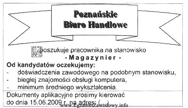 Poznańskie Biuro Handlowe zamieściło w prasie lokalnej 