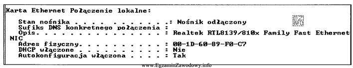 Aby sprawdzić dostęp komputera do sieci lokalnej użyto 