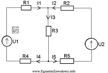 Dla przedstawionego obwodu elektrycznego wzór wykorzystujący I prawo 