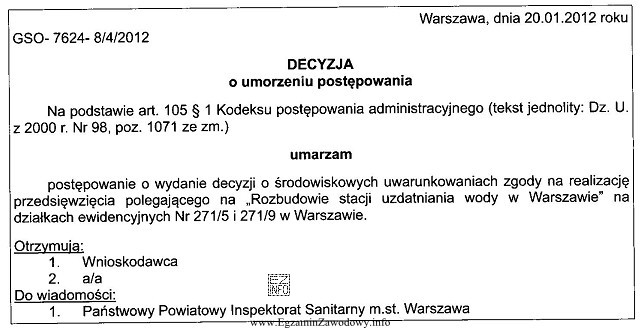 Zamieszczona decyzja administracyjna nie zawiera